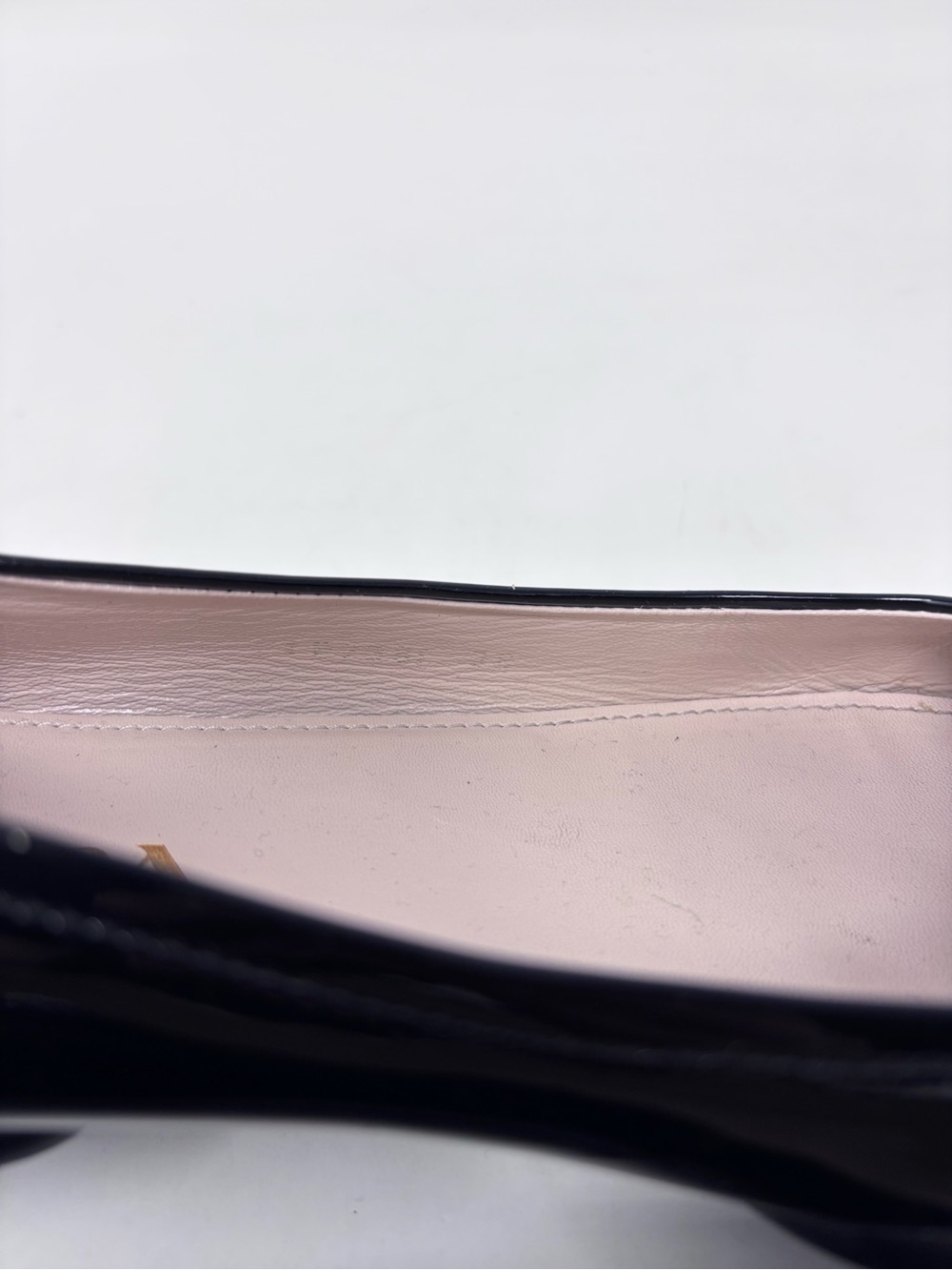Prada Ballet Flat Bow Black Patent Leather Triangle Logo Pointed Toe size 38 - Picture 9 of 9